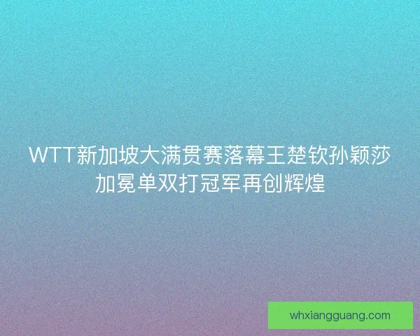 WTT新加坡大满贯赛落幕王楚钦孙颖莎加冕单双打冠军再创辉煌